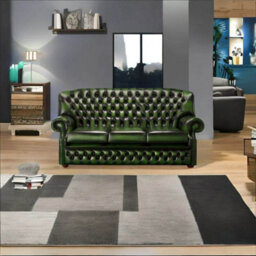 Chesterfield 3 Seater Antique Green Leather Sofa Bespoke In Monks Style - thumbnail 2