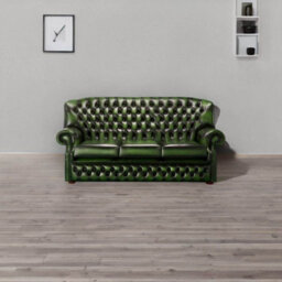 Chesterfield 3 Seater Antique Green Leather Sofa Bespoke In Monks Style - thumbnail 3