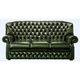 Chesterfield 3 Seater Antique Green Leather Sofa Bespoke In Monks Style - thumbnail 1