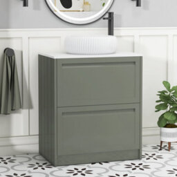 Royal Bathrooms Royal Bathroom Elmore 700mm Matt Green Freestanding Bathroom Vanity Unit 2 Drawer Plain White Worktop With Milan Basin - thumbnail 1