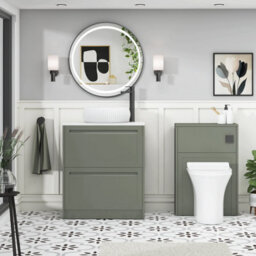 Royal Bathrooms Royal Bathroom Elmore 700mm Matt Green Freestanding Bathroom Vanity Unit 2 Drawer Plain White Worktop With Milan Basin - thumbnail 5