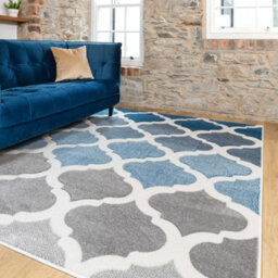 Loomed Navy Blue Grey Modern Trellis Living Area Rug 190X280Cm - thumbnail 3