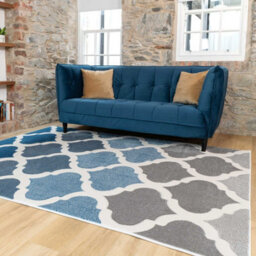 Loomed Navy Blue Grey Modern Trellis Living Area Rug 190X280Cm - thumbnail 2