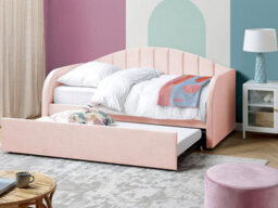 Beliani Trundle Bed Velvet Eyburie 90 X 200 Cm (Eu Single) Pastel Pink - thumbnail 2