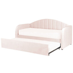 Beliani Trundle Bed Velvet Eyburie 90 X 200 Cm (Eu Single) Pastel Pink - thumbnail 1