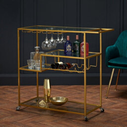 LPD Porter Gold Glass Drinks Trolley - Vintage Glamour With Practical Shelving - thumbnail 3