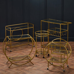 LPD Porter Gold Glass Drinks Trolley - Vintage Glamour With Practical Shelving - thumbnail 5