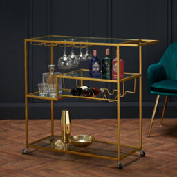 LPD Porter Gold Glass Drinks Trolley - Vintage Glamour With Practical Shelving - thumbnail 2