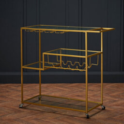 LPD Porter Gold Glass Drinks Trolley - Vintage Glamour With Practical Shelving