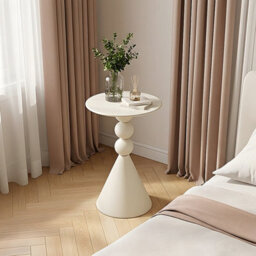 Living And Home Decorative Cream White Metal Side Table, 39Cm(Dia.) X 55Cm(H) - thumbnail 1