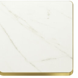70Cm Square White Marble Effect Bistro Table With Brushed Gold Edge & Square Pedestal Base Dining Table For Home, Cafe, Resturant - thumbnail 3