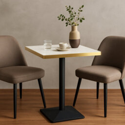 70Cm Square White Marble Effect Bistro Table With Brushed Gold Edge & Square Pedestal Base Dining Table For Home, Cafe, Resturant - thumbnail 2