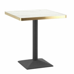 70Cm Square White Marble Effect Bistro Table With Brushed Gold Edge & Square Pedestal Base Dining Table For Home, Cafe, Resturant - thumbnail 7