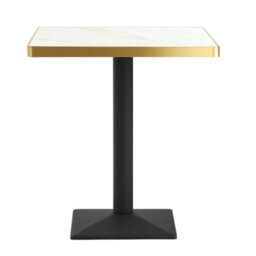 70Cm Square White Marble Effect Bistro Table With Brushed Gold Edge & Square Pedestal Base Dining Table For Home, Cafe, Resturant - thumbnail 6