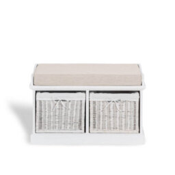 Statement Furniture Tetbury Bench With 2 White Wicker Baskets And Cream Cushion- White - thumbnail 3