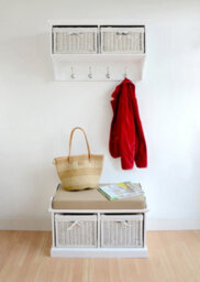 Statement Furniture Tetbury Bench With 2 White Wicker Baskets And Cream Cushion- White - thumbnail 5