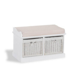 Statement Furniture Tetbury Bench With 2 White Wicker Baskets And Cream Cushion- White - thumbnail 4