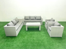 Fimous Outdoor Garden Furniture Rattan Sofa Set 2 Armchairs Oblong Coffee Table Side Table Light Grey - thumbnail 1