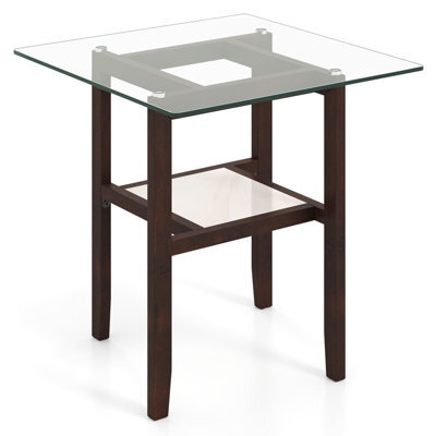 Gainoom 61Cm Brown Square Glass Side Table 2-Tier End Table W/ Storage Shelf - image 1