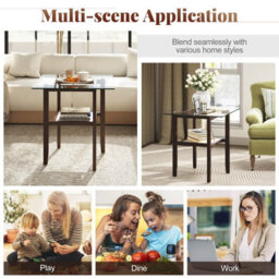 Gainoom 61Cm Brown Square Glass Side Table 2-Tier End Table W/ Storage Shelf - thumbnail 3