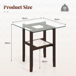Gainoom 61Cm Brown Square Glass Side Table 2-Tier End Table W/ Storage Shelf - thumbnail 2