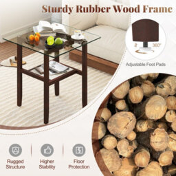 Gainoom 61Cm Brown Square Glass Side Table 2-Tier End Table W/ Storage Shelf - thumbnail 5