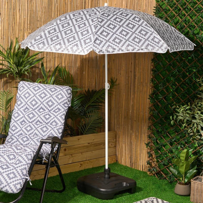 OHS Parasol Umbrella Garden Outdoor Canopy Patio Sun Shade Beach, Grey Geo - 1.8M - image 1