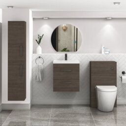 Royal Bathrooms Turin Grey Elm 500mm Wall Hung Vanity Unit 2 Drawer With Mid-Edge Basin Sink & Matt Black Handles - thumbnail 4