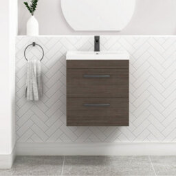 Royal Bathrooms Turin Grey Elm 500mm Wall Hung Vanity Unit 2 Drawer With Mid-Edge Basin Sink & Matt Black Handles - thumbnail 1