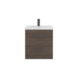 Royal Bathrooms Turin Grey Elm 500mm Wall Hung Vanity Unit 2 Drawer With Mid-Edge Basin Sink & Matt Black Handles - thumbnail 6
