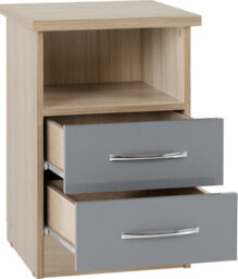 Seconique Nevada 2 Drawer Bedside In Grey Gloss Light Oak Effect Veneer - thumbnail 3