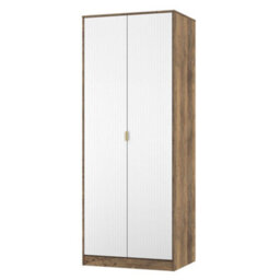 Imola Ready Assembled Contemporary White & Oak Tall Double Wardrobe (H)1960mm (W)740mm (D)520mm - thumbnail 1