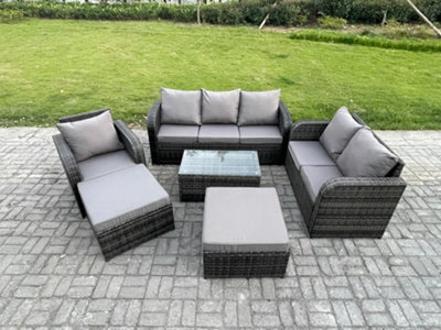 Fimous 8 Seater Garden Furniture Set Rattan Outdoor Lounge Sofa Chair With Tempered Glass Table Footstool Dark Grey Mixed - image 1