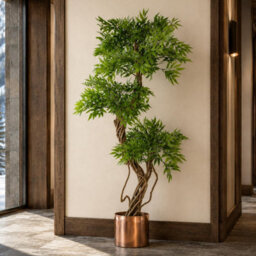 Leaf 140Cm Artificial Japanese Fruticosa Ficus Tree, Green Copper - thumbnail 1