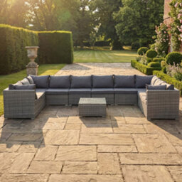 Artemis Home Oliena 10 Seat Modular Rattan Large U-Shape Garden Furniture - Grey - thumbnail 1