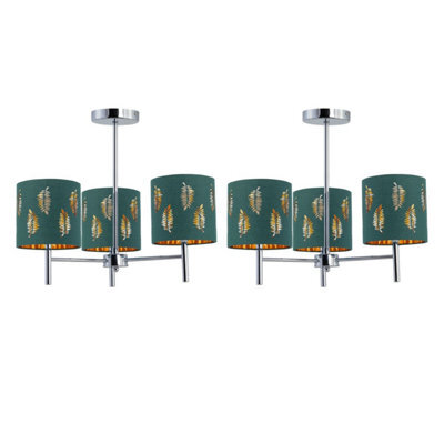 First Choice Lighting Set Of 2 Brea - Chrome 3 Light Fittings With Dark Green Fern Shades - image 1
