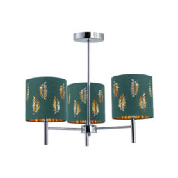 First Choice Lighting Set Of 2 Brea - Chrome 3 Light Fittings With Dark Green Fern Shades - thumbnail 2