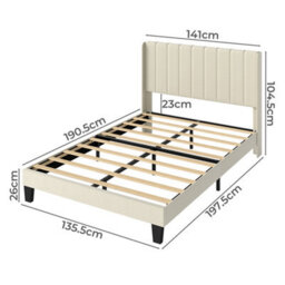 Levede Double Bed Frame, Upholstered Platform With Channel Tufted Wingback Headboard, Strong Wood Slat Support, Noise-Free - thumbnail 4