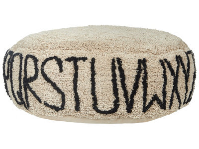 Wyld And Coco Cozynest Alphabet Pattern Floor Cushion 60 X 60 Cm Beige Cotton - image 1