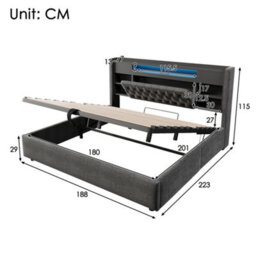 Super King Linen Hydraulic Storage Bed With Led & Charging - thumbnail 2