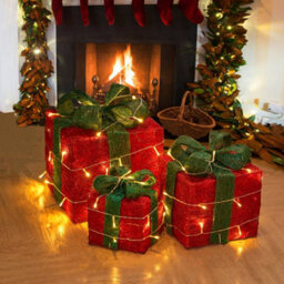 Living And Home Set Of 3 Glitter Led Lighted Christmas Square Gift Box Present Boxes Xmas Tree Decor With Bow - thumbnail 3