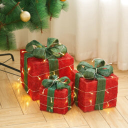 Living And Home Set Of 3 Glitter Led Lighted Christmas Square Gift Box Present Boxes Xmas Tree Decor With Bow - thumbnail 1