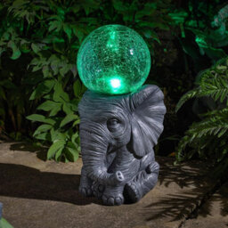 My Smart Buy Solar Powered Led Elephant Garden Ornament Weather Resistant Polyresin Sculpture With Light Up Crackle Glass Globe Orb Ball - thumbnail 4