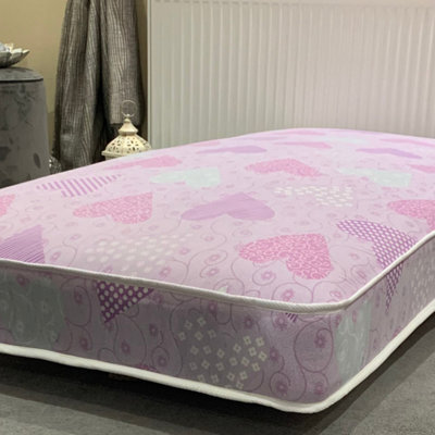 "Wilson Beds - 4"" (10Cm) Deep 2Ft6 Small Single Pink Hearts Firm All Reflex Foam Kids Thin Mattress"