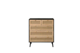 Black Chest Of 5 Drawers Rattan Mid Century Modern - thumbnail 8