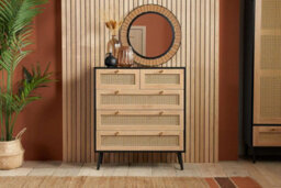 Black Chest Of 5 Drawers Rattan Mid Century Modern