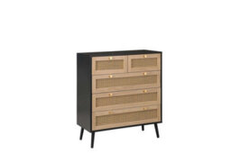 Black Chest Of 5 Drawers Rattan Mid Century Modern - thumbnail 6