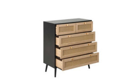 Black Chest Of 5 Drawers Rattan Mid Century Modern - thumbnail 7