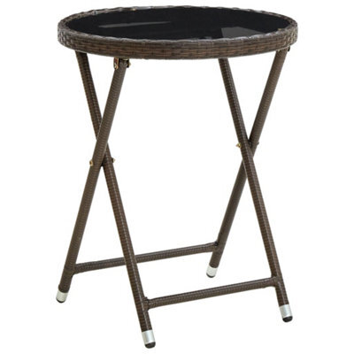 Berkfield Tea Table Brown 60 Cm Poly Rattan And Tempered Glass - image 1