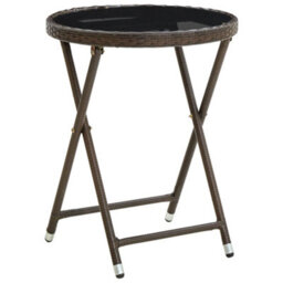 Berkfield Tea Table Brown 60 Cm Poly Rattan And Tempered Glass - thumbnail 1